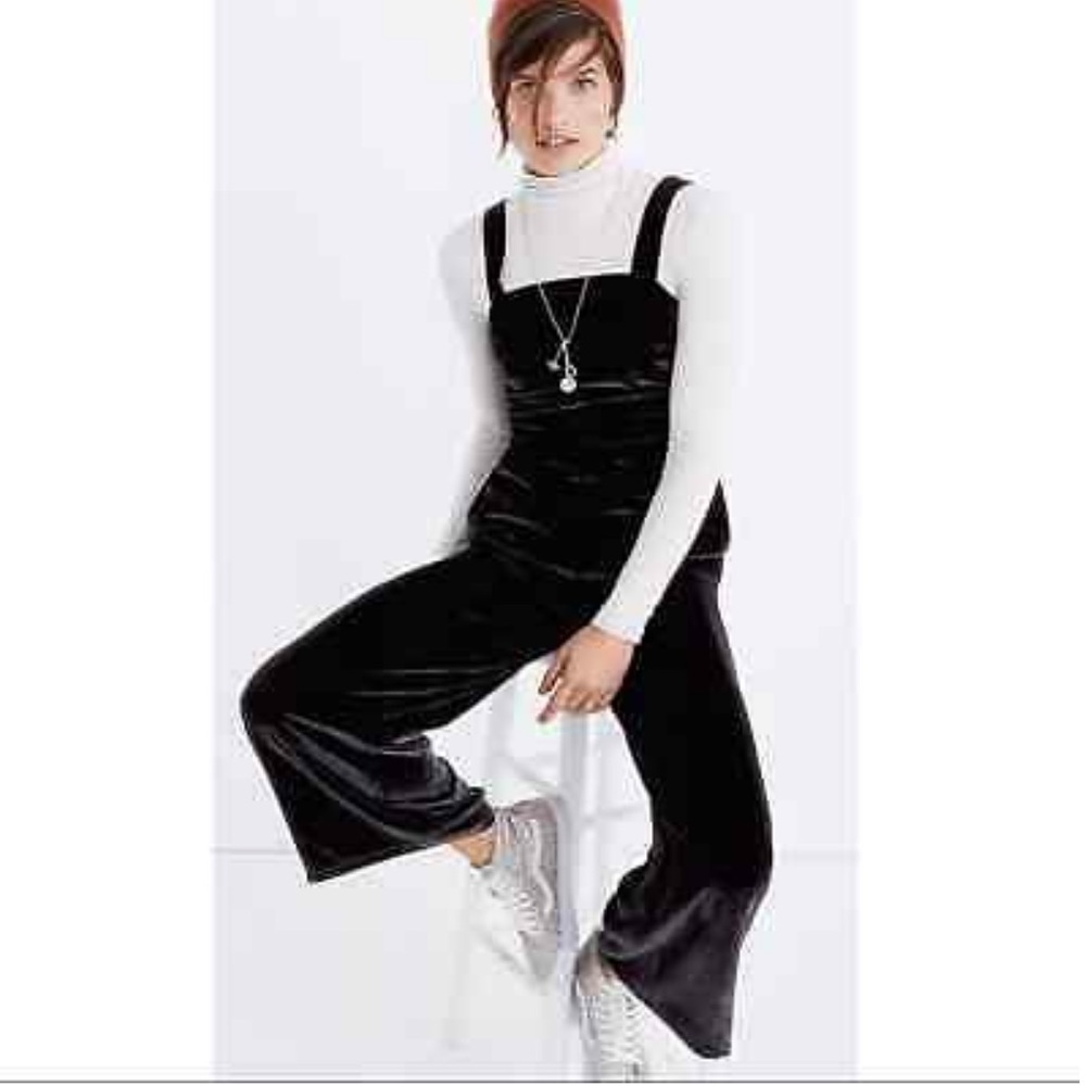 MADEWELL crushed velvet black wide leg jumpsuit